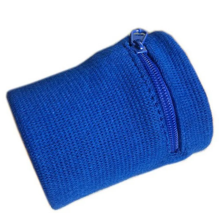 Sport Arm Band Bag Zipper Wrist Wallet Bag Sweatband for MP3 Card Storage - Blue