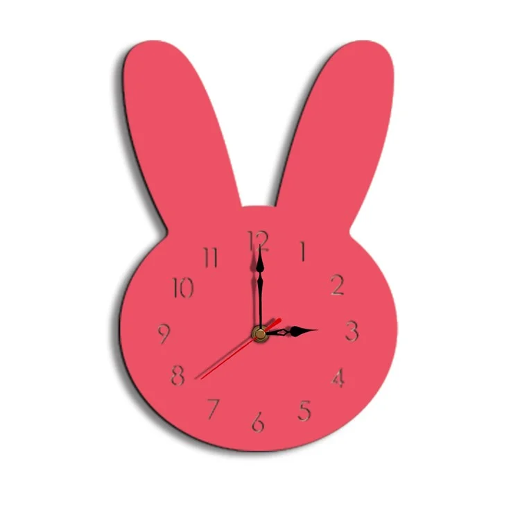 Cute Rabbit Decorative Quartz Wall Clock Battery Operated Silent Clock for Living Room, Bedroom - Rose Red