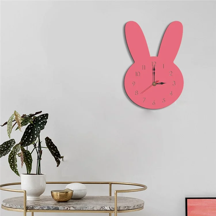 Cute Rabbit Decorative Quartz Wall Clock Battery Operated Silent Clock for Living Room, Bedroom - Rose Red