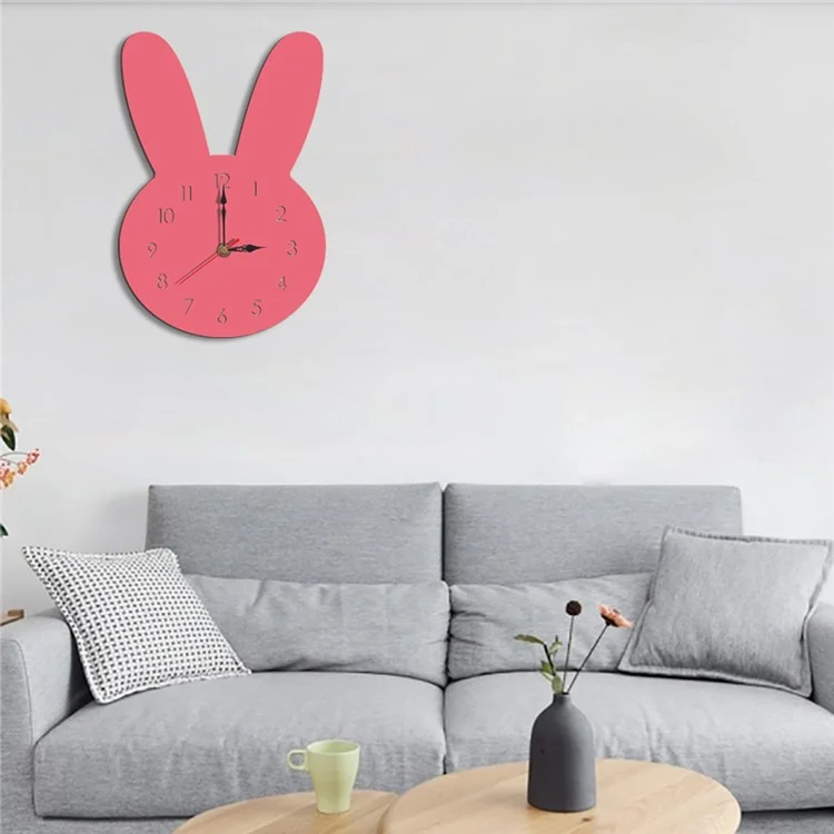 Cute Rabbit Decorative Quartz Wall Clock Battery Operated Silent Clock for Living Room, Bedroom - Rose Red