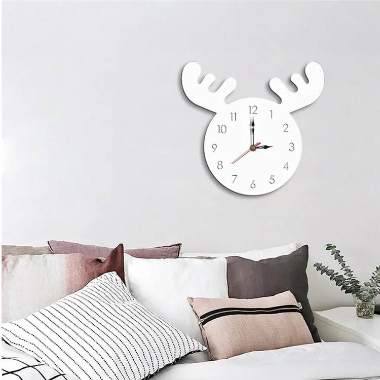 Cute Moose Decorative Quartz Wall Clock Battery Operated Silent Clock for Living Room, Bedroom - White