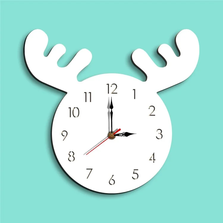 Cute Moose Decorative Quartz Wall Clock Battery Operated Silent Clock for Living Room, Bedroom - White