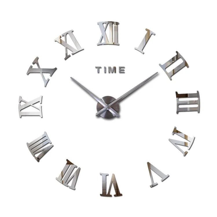 Reloj de pared DIY sin marco de 3D Adhesivo acrílico Reloj de pared de números romanos - Plata