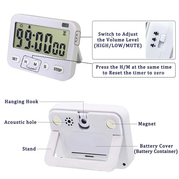 Digital-Küchen-Timer-große Ziffer Zählen Herunter & Up Timer Memory Vibration Taschenlampe Lauter Alarm Mit Magnetischem Rücken