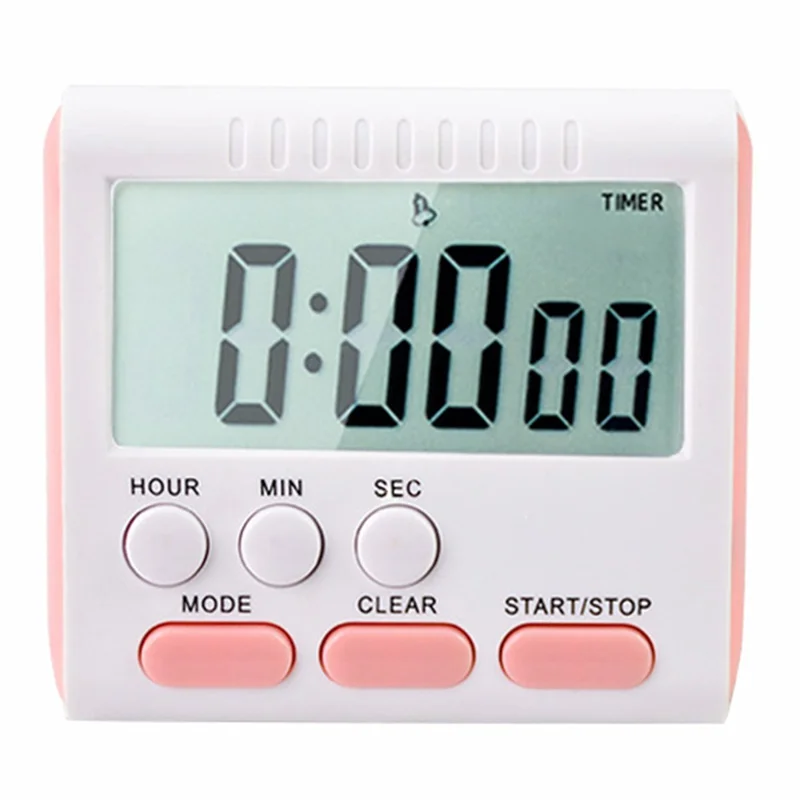Magnetic Large LCD Digital Kitchen Timer with Loud Alarm Count Up & Down Clock 24 Hours Kitchen Timer - Pink