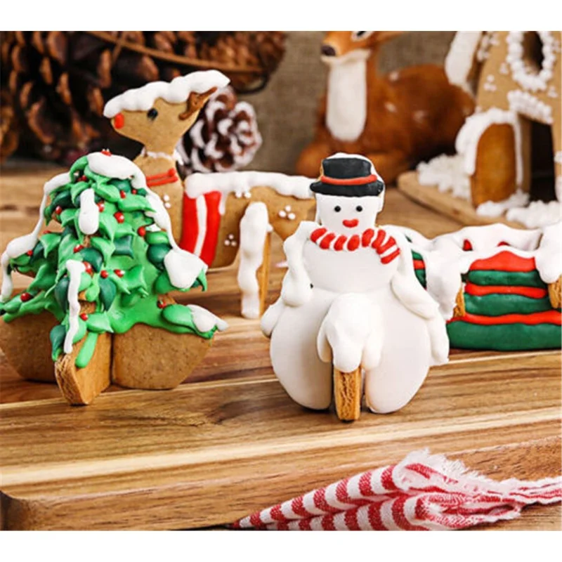 8 Pcs 3D Food-grade Christmas Cookie Cutter Set Stainless Steel Cookie Biscuit Mould Decoration