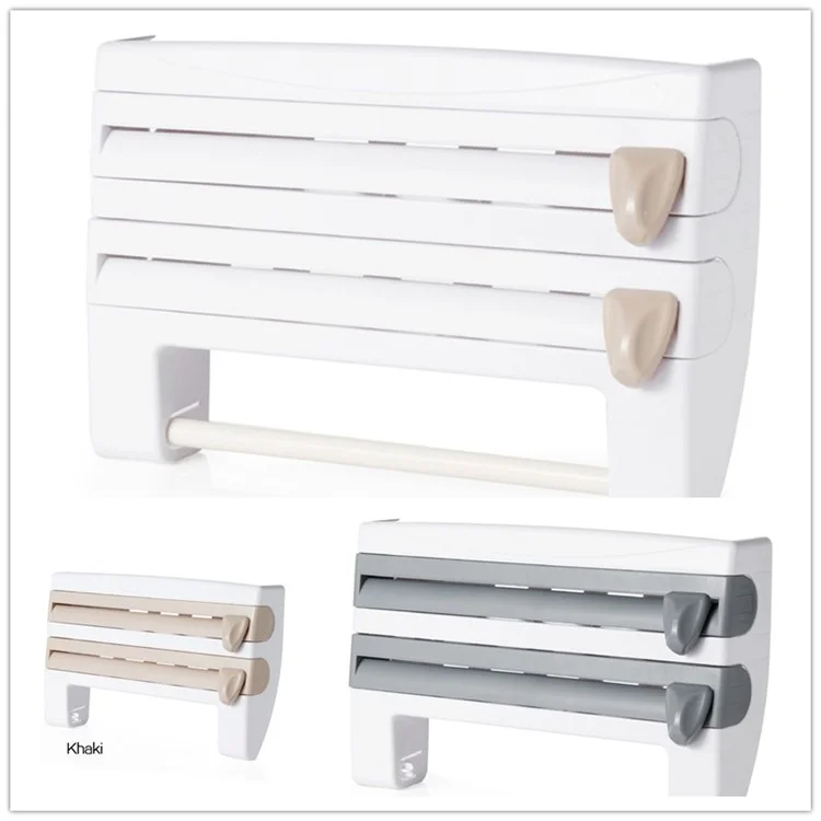 Kitchen Cling Film/Paper Towel Holder ABS Wall-mounted Roll Holder Rack - White