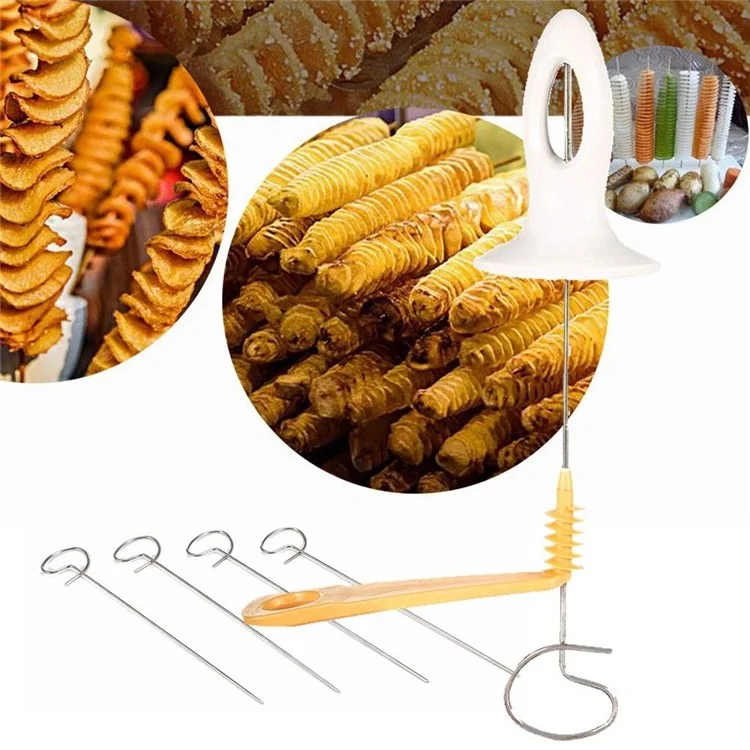 Cooking Kitchen Tool Tornado Potato Spiral Cutter Slicer Chips 4 Spits Tower Making Twist Shredder