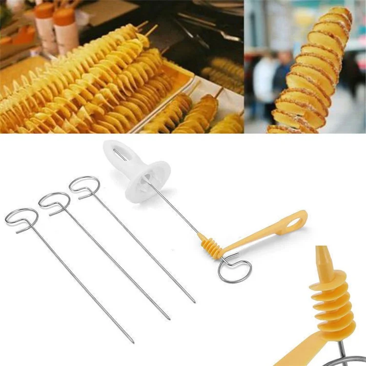 Cooking Kitchen Tool Tornado Potato Spiral Cutter Slicer Chips 4 Spits Tower Making Twist Shredder