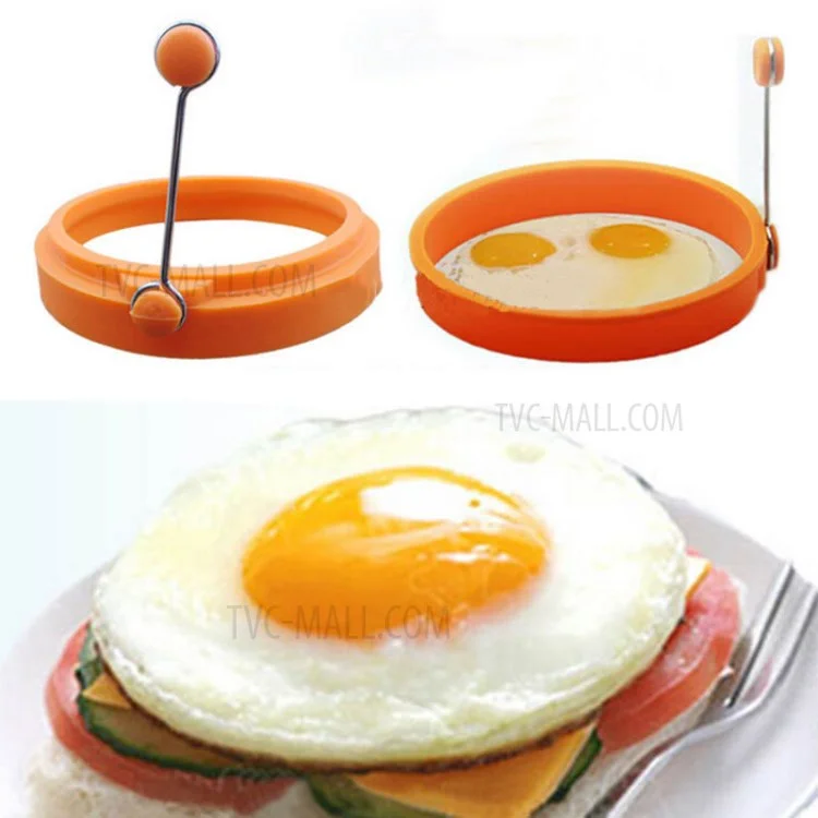 Nonstick Silicone Fried Egg Mold Ring Set Heart Egg for Cooking - Green Flower + Blue Heart + Red Circle + Orange Bear