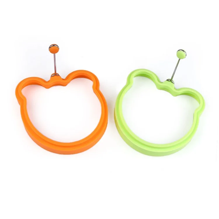 Nonstick Silicone Fried Egg Mold Ring Set Heart Egg for Cooking - Green Flower + Blue Heart + Red Circle + Orange Bear