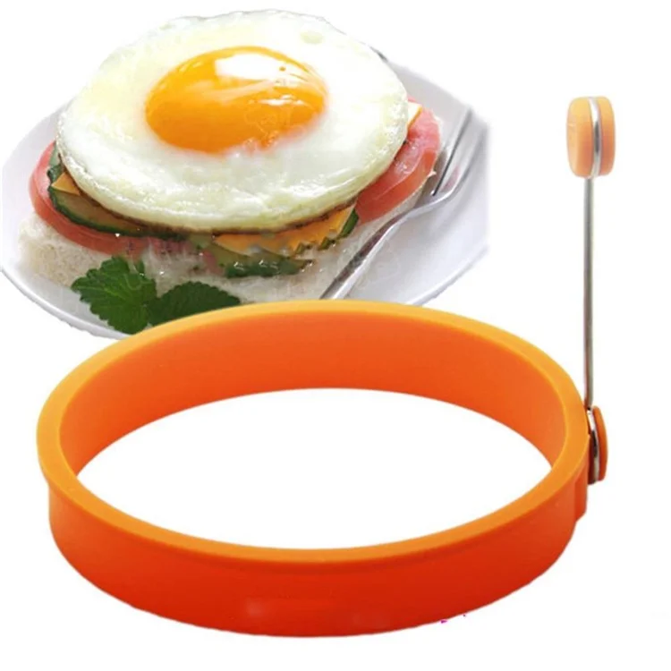 Nonstick Silicone Fried Egg Mold Ring Set Heart Egg for Cooking - Green Flower + Blue Heart + Red Circle + Orange Bear