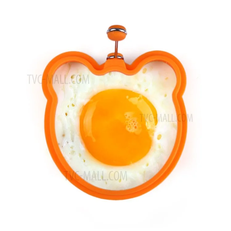 Nonstick Silicone Fried Egg Mold Ring Set Heart Egg for Cooking - Green Flower + Blue Heart + Red Circle + Orange Bear