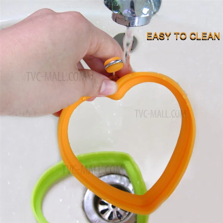 Nonstick Silicone Fried Egg Mold Ring Set Heart Egg for Cooking - Green Flower + Blue Heart + Red Circle + Orange Bear