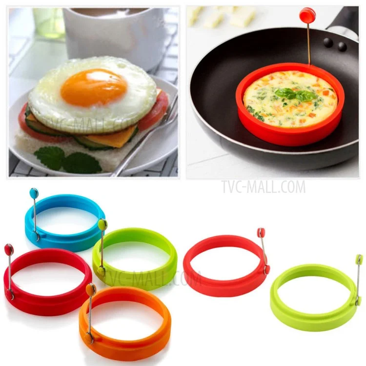 Nonstick Silicone Fried Egg Mold Ring Set Heart Egg for Cooking - Green Flower + Blue Heart + Red Circle + Orange Bear
