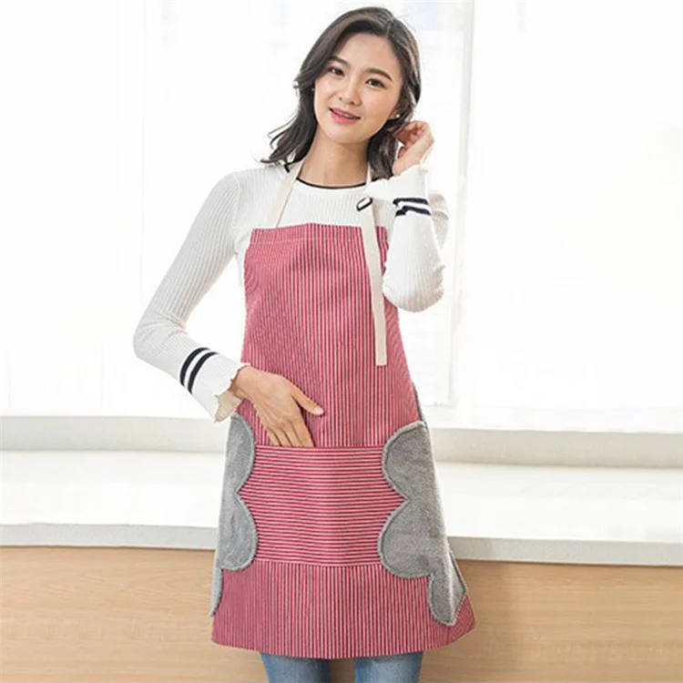 Adjustable Apro with Convenient Pocket Fashion Stripe Apron - Pink