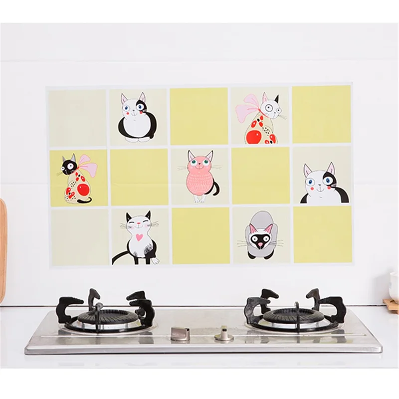 Self-adhesive High Temperature Resistance Kitchen Wall Stickers Waterproof Oil-proof Decal Wallpaper Gift - Yellow Cat