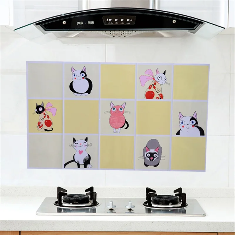 Self-adhesive High Temperature Resistance Kitchen Wall Stickers Waterproof Oil-proof Decal Wallpaper Gift - Yellow Cat