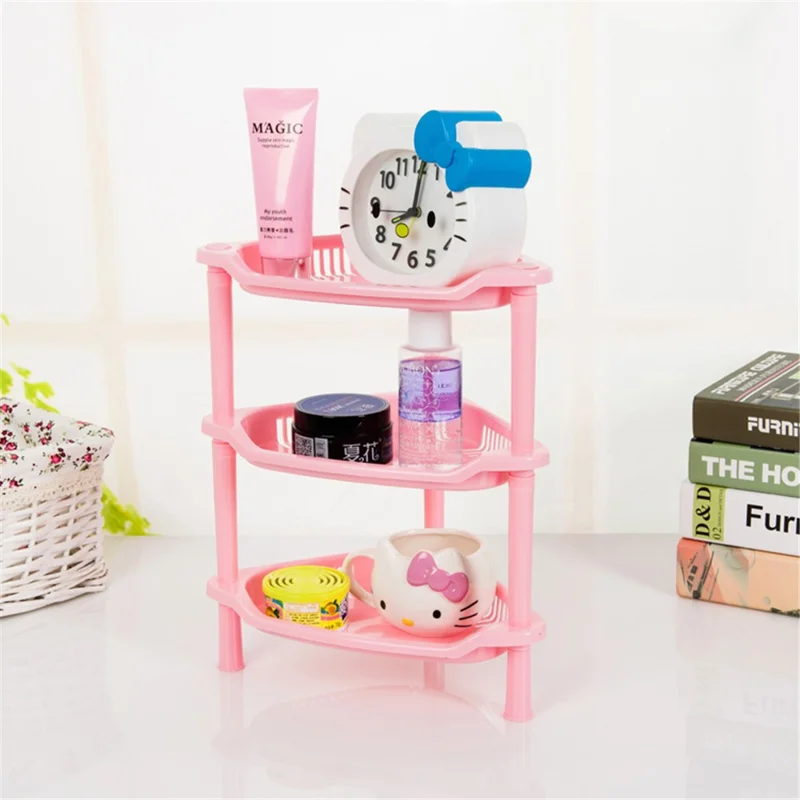 3-layer Plastic Triangular Shower Shelf Bathroom Bath Storage Holder Home Organizer Rack - Pink