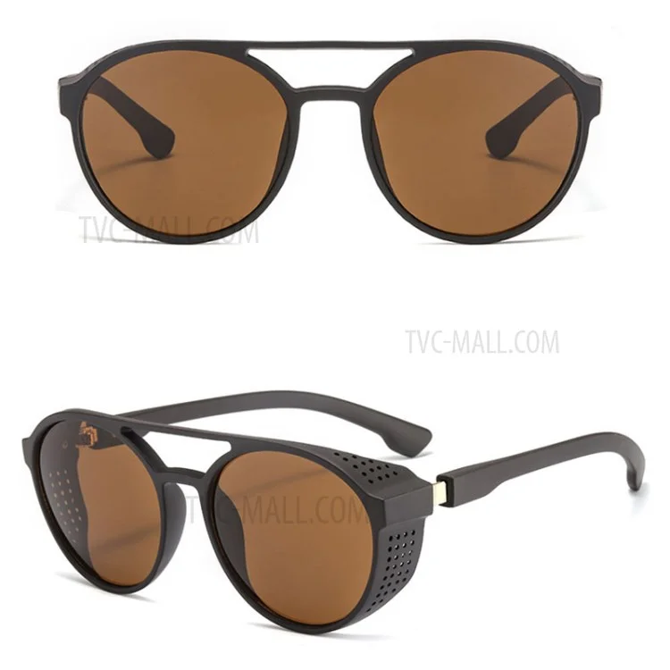 Round Lens Fashionable Glasses Stylish Sunglasses Retro Sunglasses - Tea