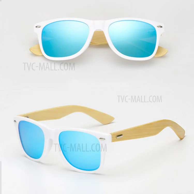 Lunettes de soleil sportives classiques en bambou style tendance avec verres polarisés - Blanc/Bleu