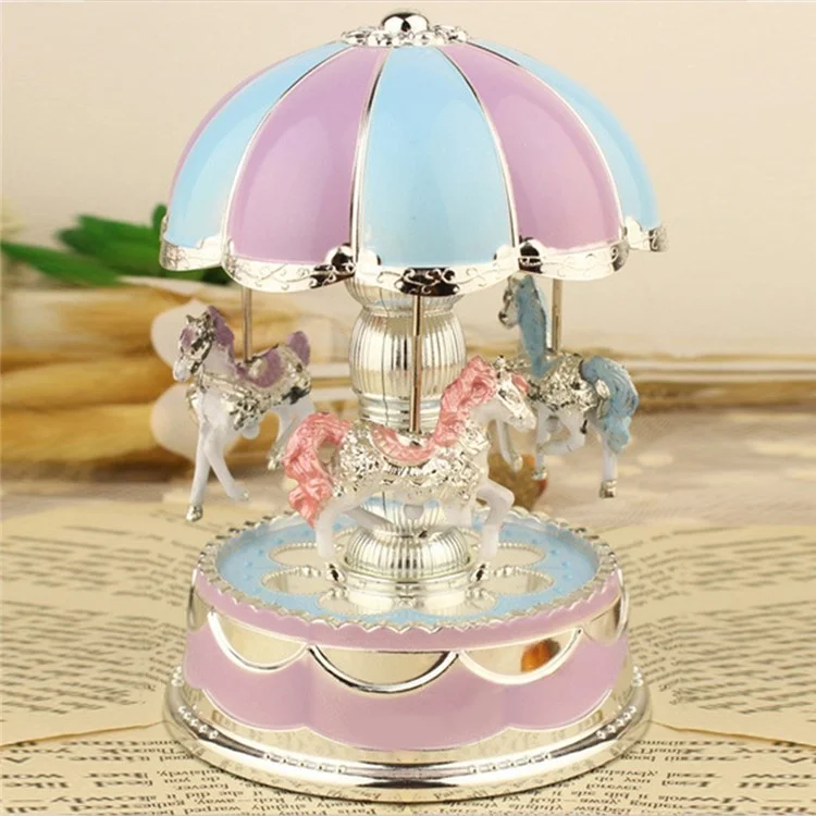 Romantic 3-horse Carousel Music Box with LED Flash Lights for Christmas Birthday Gift - Purple