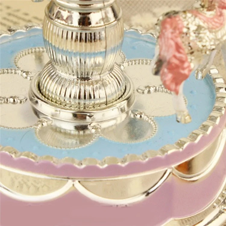 Romantic 3-horse Carousel Music Box with LED Flash Lights for Christmas Birthday Gift - Purple