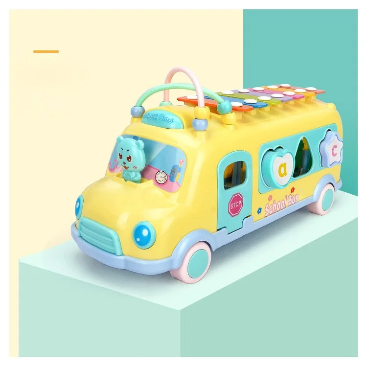 Kids Musical Knocking Piano Instrument Bus Toy Baby Early Educational Toy - Yellow