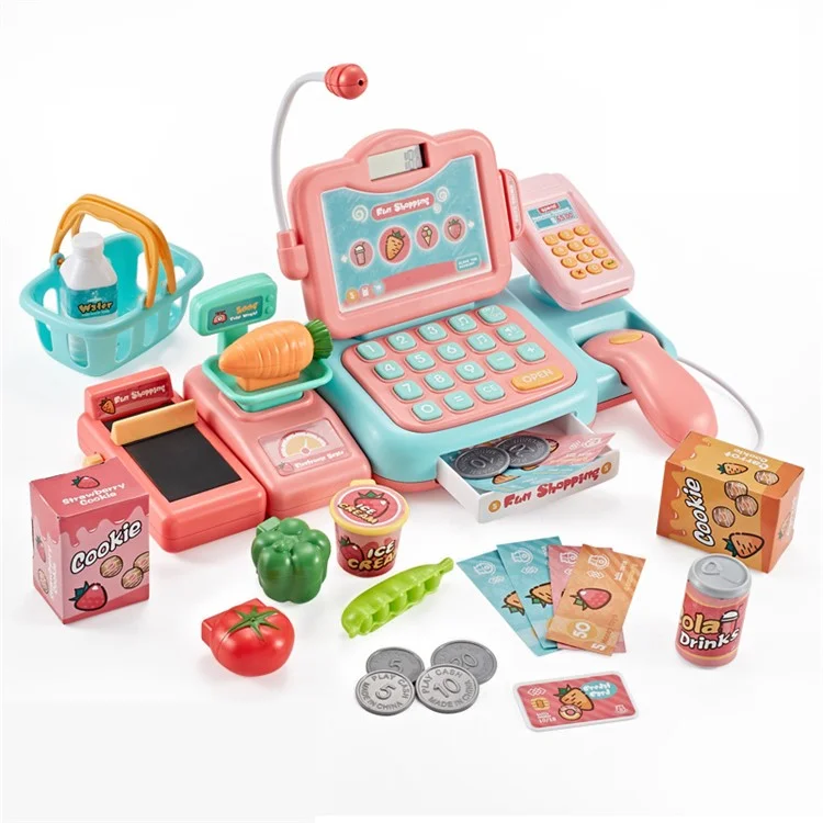 Mini Électronique Simulated Supermarket Cash Registre Kits Jouets Éducatifs Set [enfants De Plus De 3 Ans] - Rose