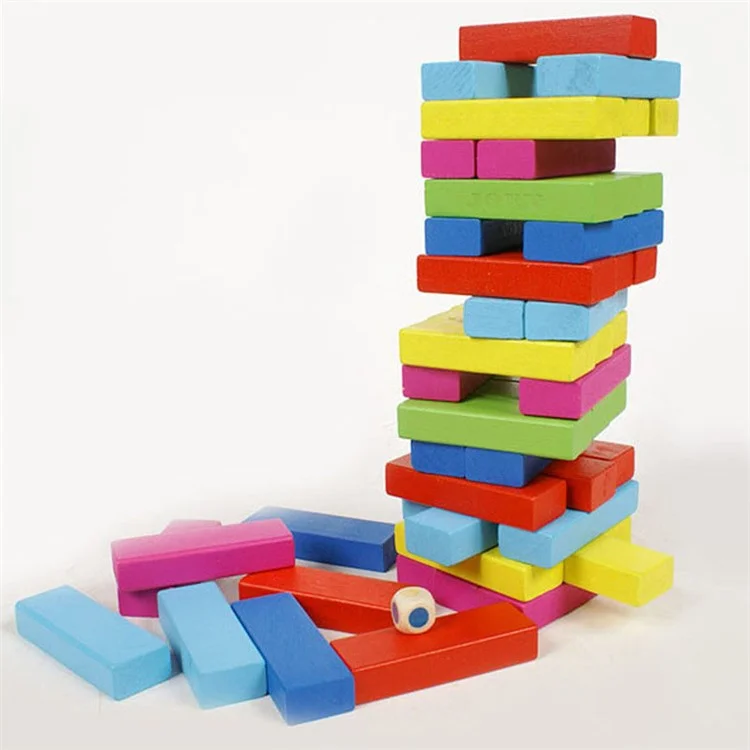 48pcs Blocs De Construction En Bois Colorés D'empilement En Bois