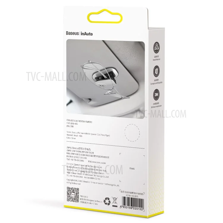 Clip porte-lunettes de voiture de qualité BASEUS - Argent