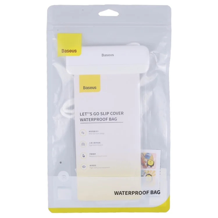 BASEUS Let's Go Slip Cover Waterproof Bag Universal Swimming Bag for within 7.2 inch Phones - White