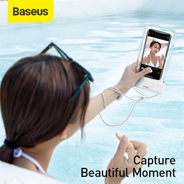 BASEUS Let's Go Slip Cover Waterproof Bag Universal Swimming Bag for within 7.2 inch Phones - White