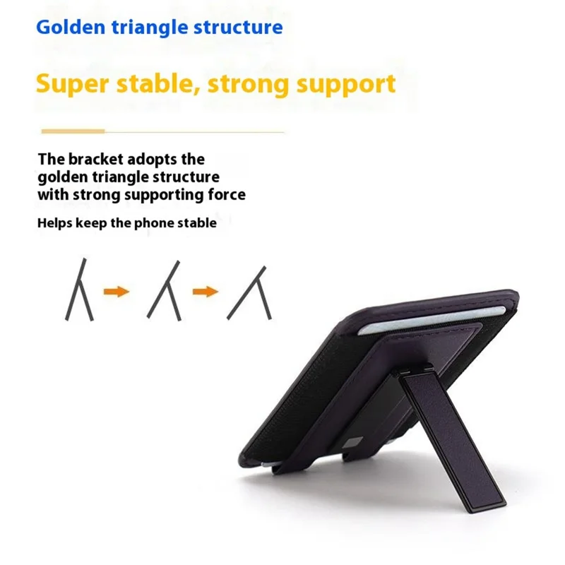 For iPhone 12-15 Series Magnetic Card Holder PU Leather Card Bag with Kickstand - Black