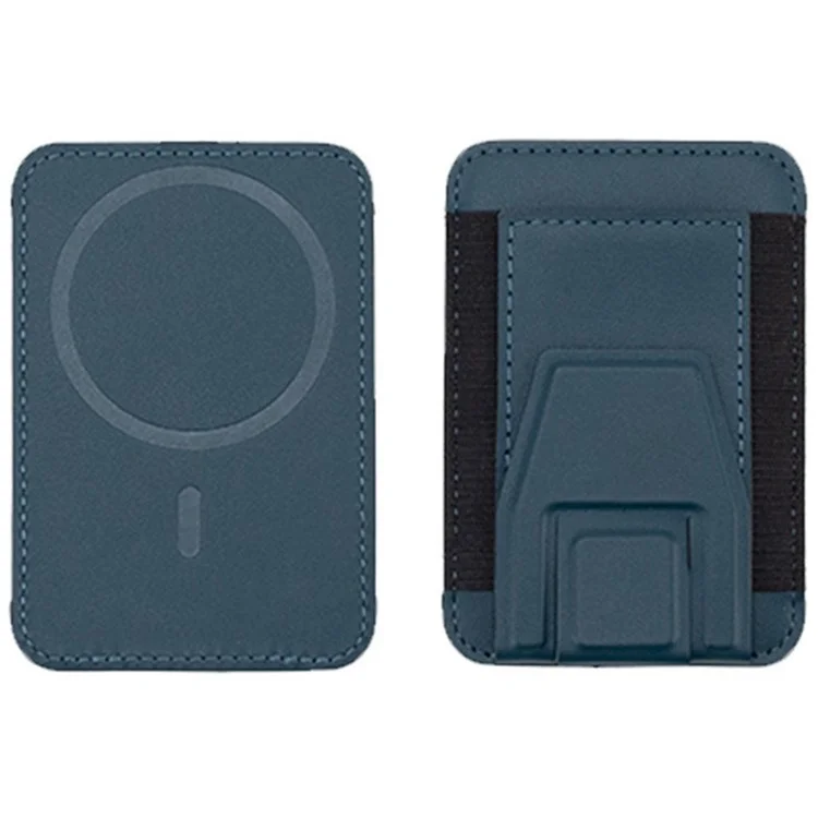 Per iPhone 12-15 Series Phone Back Card Holder Compatibile con MagSafe Leather+Silicone Card Bag con Kickstand - Navy Blue