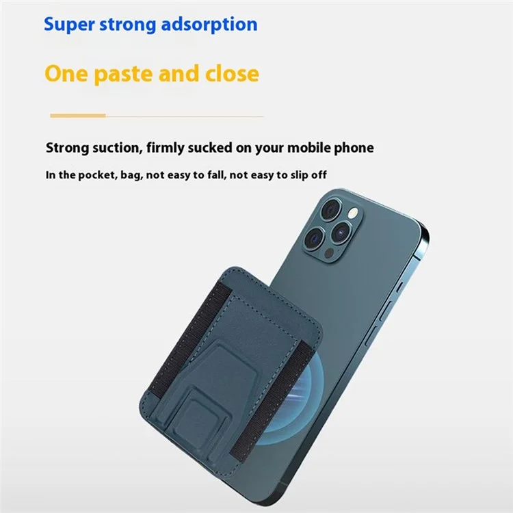 Per iPhone 12-15 Series Phone Back Card Holder Compatibile con MagSafe Leather+Silicone Card Bag con Kickstand - Navy Blue