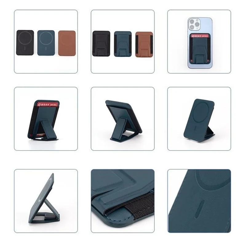 Voor iPhone 12-15-serie Telefoonhoesje met kaarthouder Compatibel met MagSafe Leren+Siliconen kaartenetui met standaard - Bruin