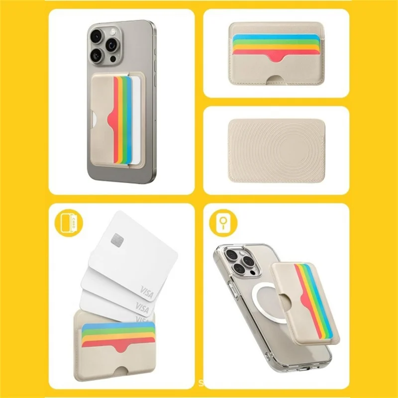 For iPhone 12-15 Series Phone Back Card Holder 3-Cards Compatible with MagSafe Leather Card Bag - Colorful