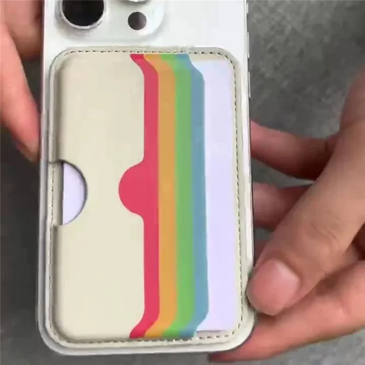 For iPhone 12-15 Series Phone Back Card Holder 3-Cards Compatible with MagSafe Leather Card Bag - Colorful