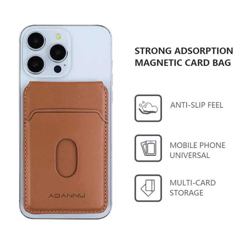 ADANNU AD365 Magnetic Card Wallet Kickstand PU Leather 4 Card Holder - Brown