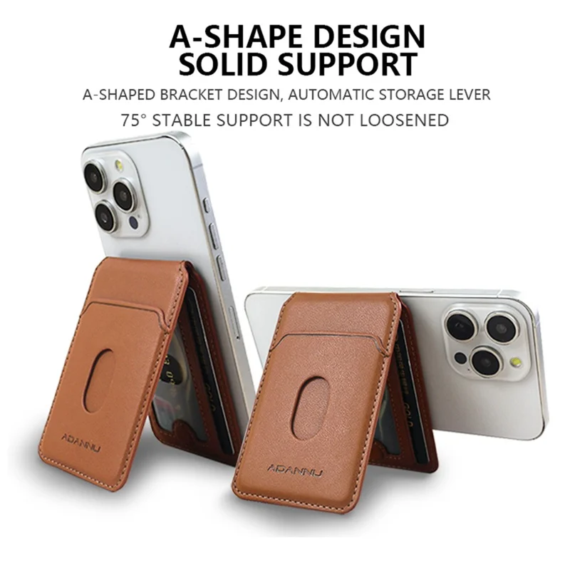ADANNU AD365 Magnetic Card Wallet Kickstand PU Leather 4 Card Holder - Brown