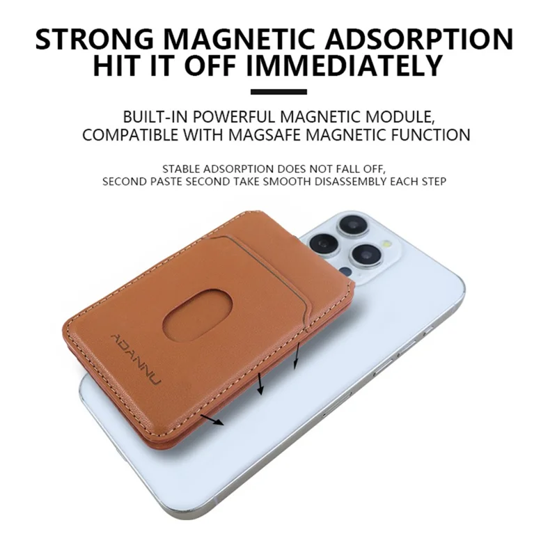 ADANNU AD365 Magnetic Card Wallet Kickstand PU Leather 4 Card Holder - Brown