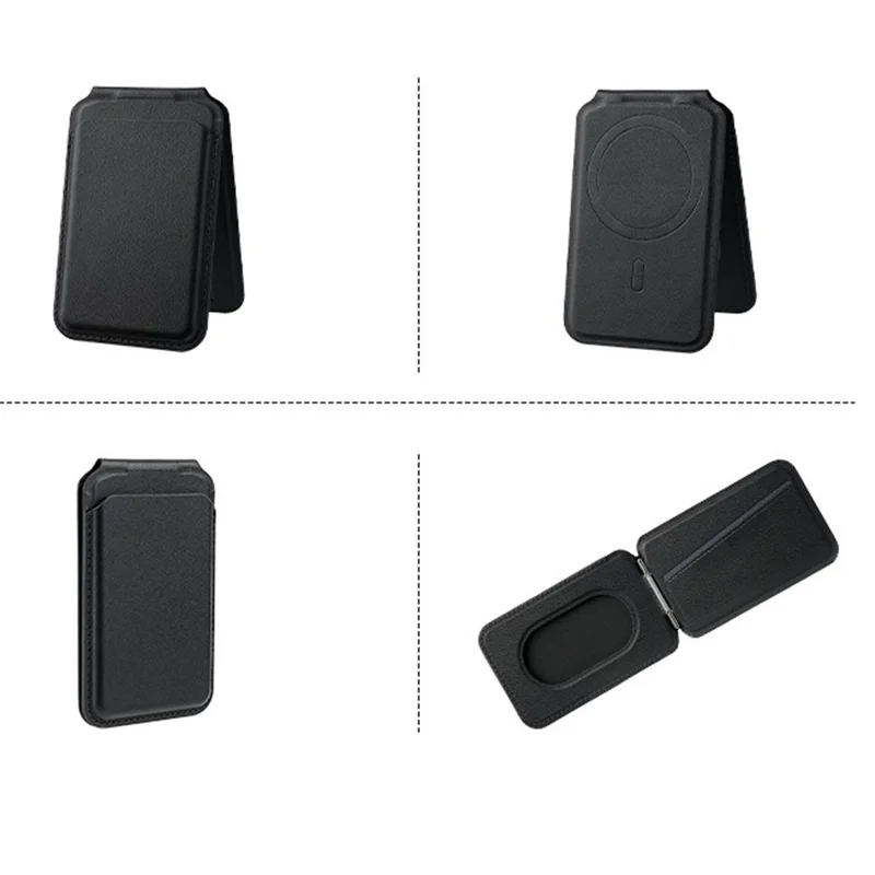 M66 Magnetic Card Holder Wallet Kickstand PU Leather Secure Bank Card Bag - Black