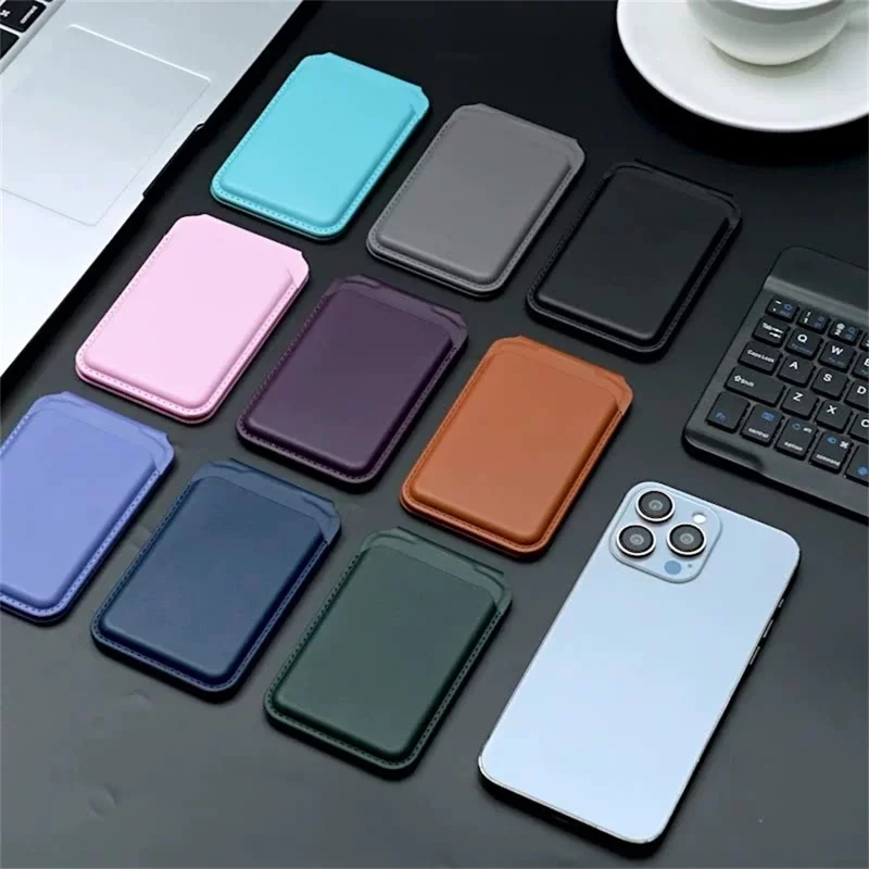 M66 Magnetic Card Holder Wallet Kickstand PU Leather Secure Bank Card Bag - Black