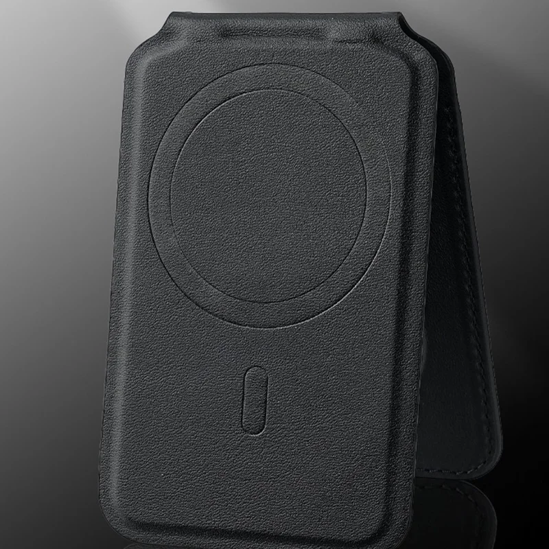 M66 Magnetic Card Holder Wallet Kickstand PU Leather Secure Bank Card Bag - Black