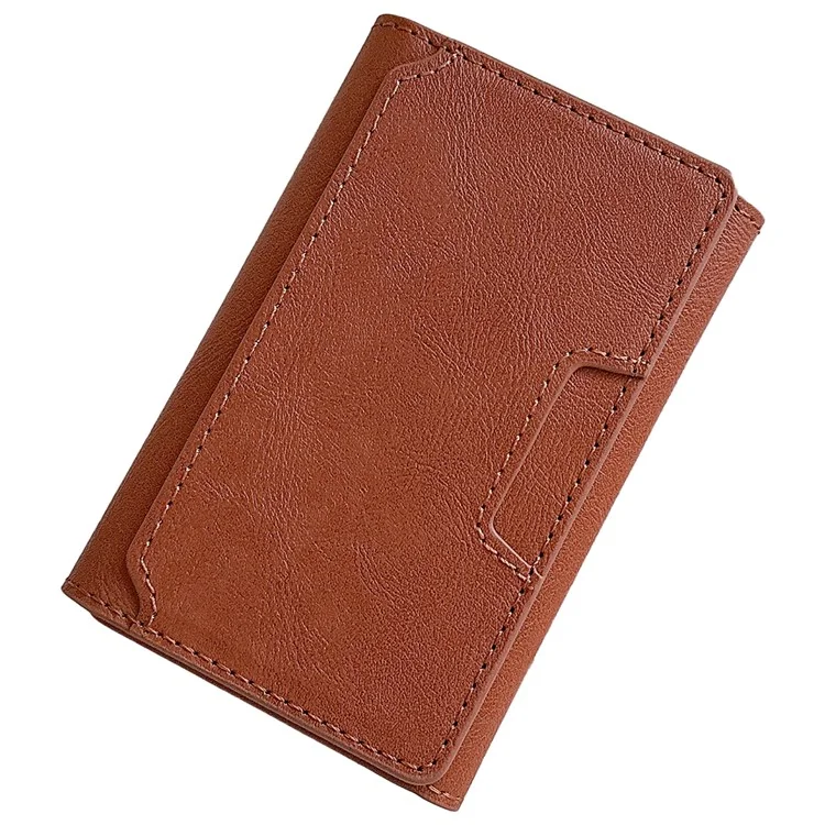 Magnetic Card Holder Minimalist Trifold PU Leather ID Card Case Name Card Case - Coffee