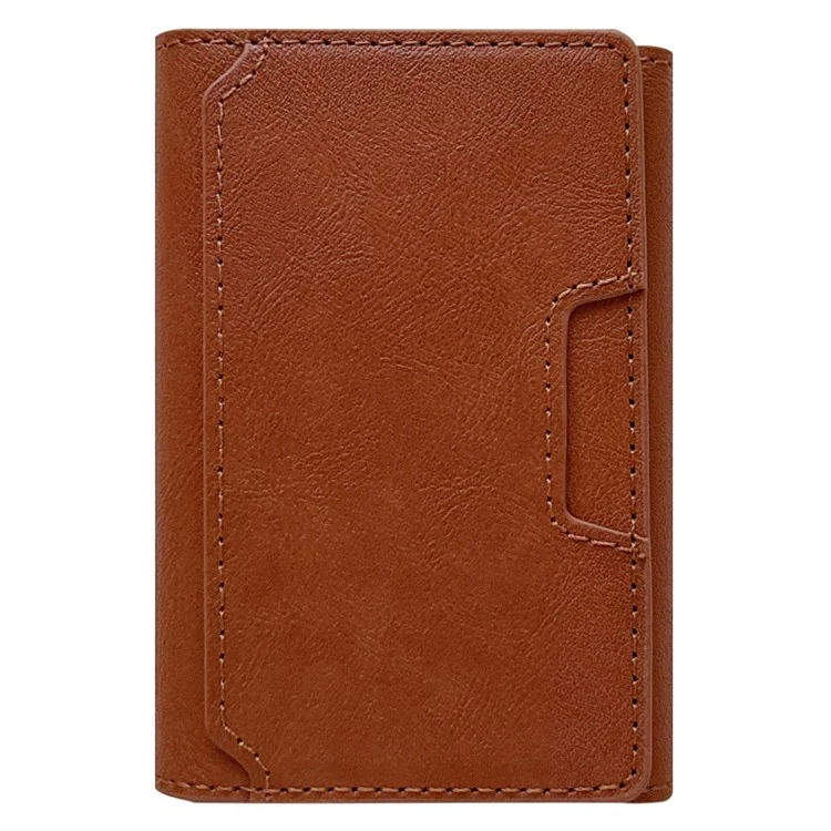 Magnetic Card Holder Minimalist Trifold PU Leather ID Card Case Name Card Case - Coffee