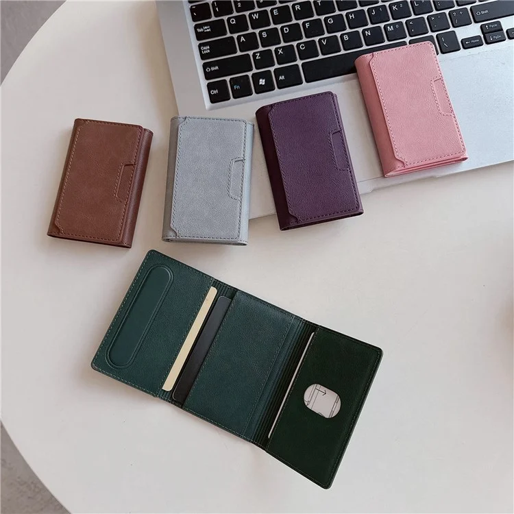 Magnetic Card Holder Minimalist Trifold PU Leather ID Card Case Name Card Case - Coffee