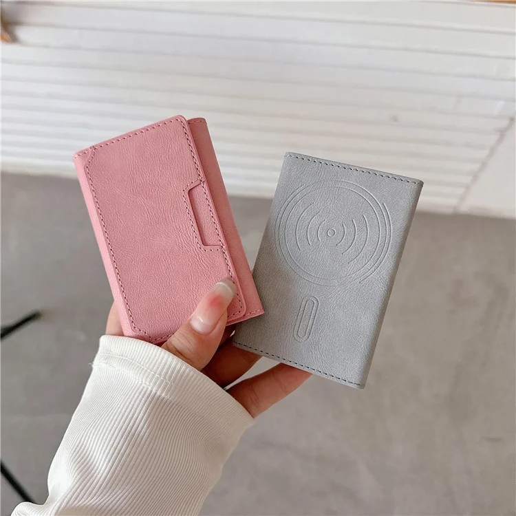 Magnetic Card Holder Minimalist Trifold PU Leather ID Card Case Name Card Case - Coffee