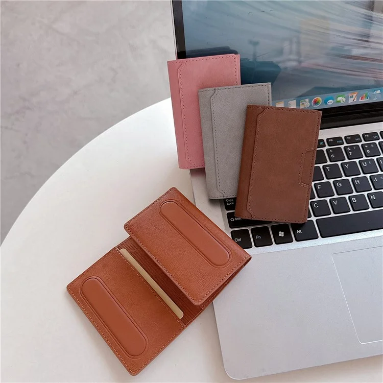 Magnetic Card Holder Minimalist Trifold PU Leather ID Card Case Name Card Case - Coffee
